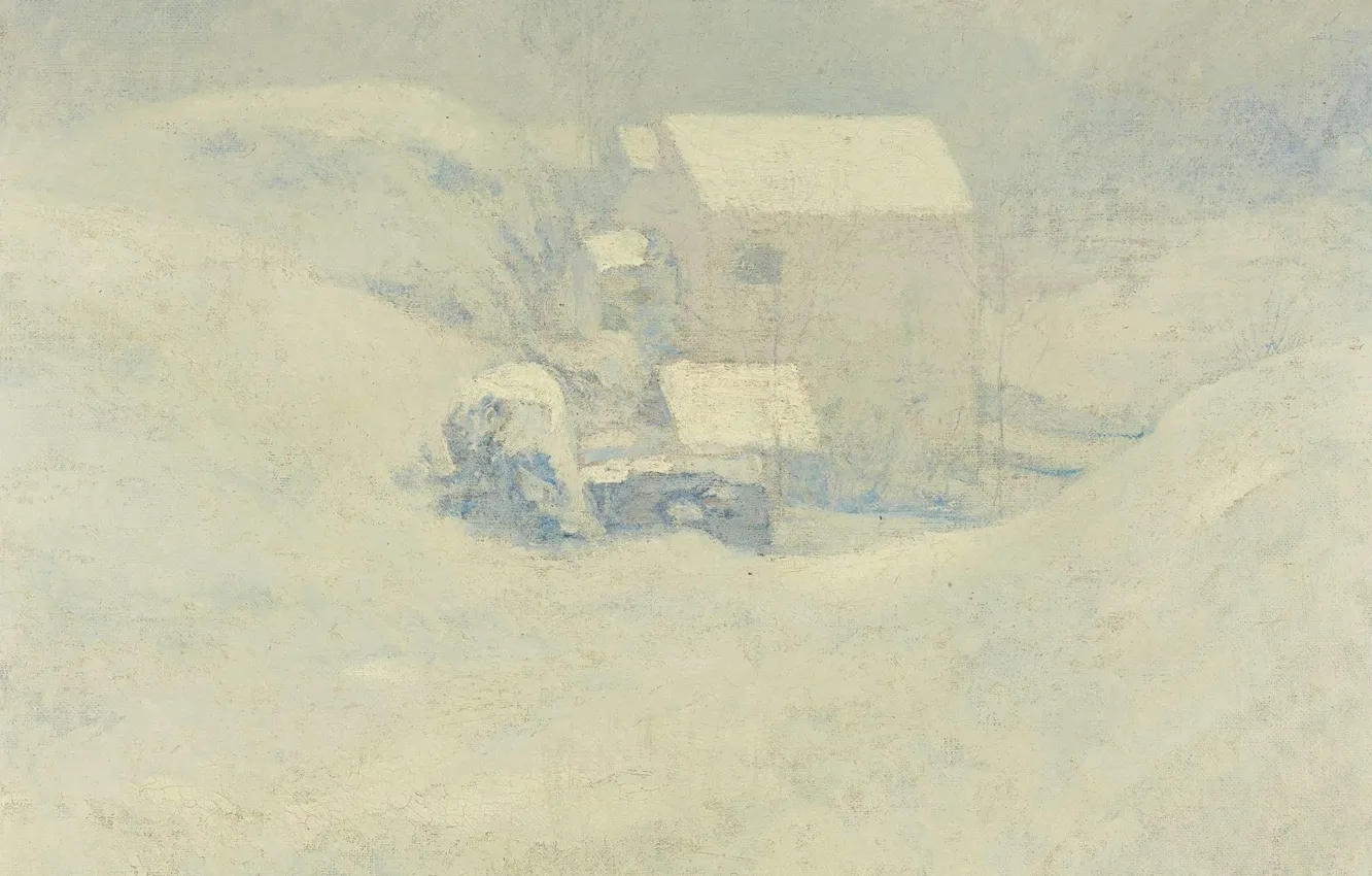 Фото обои пейзаж, дом, картина, Снег, Джон Генри Твахтман, John Henry Twachtman