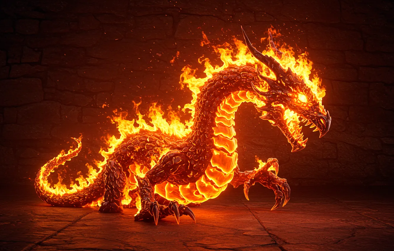 Фото обои огонь, дракон, арт, wallpaper, fire, art, dragon
