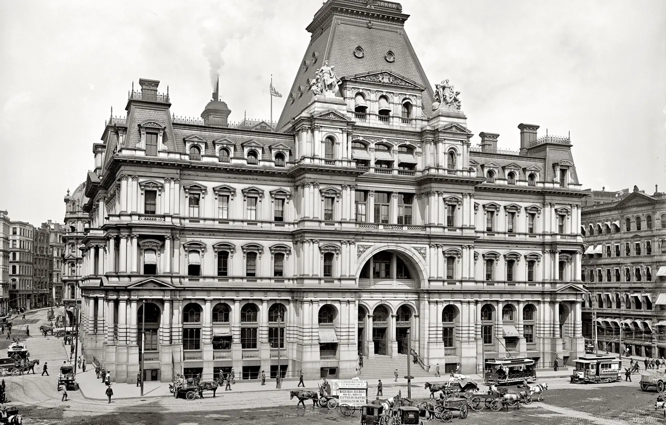 Фото обои дом, ретро, улица, США, Бостон, почта, 1900-й год