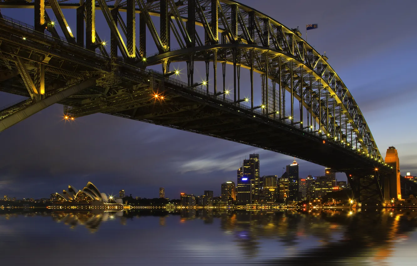 Фото обои ночь, мост, город, огни, сидней, австралия, Sydney