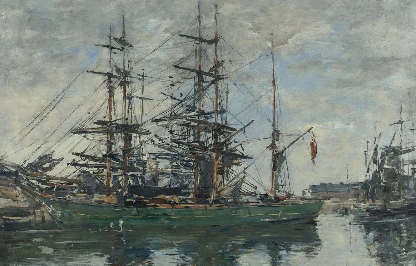 Фото обои корабль, картина, Эжен Буден, Eugene Boudin, Бухта Довиля