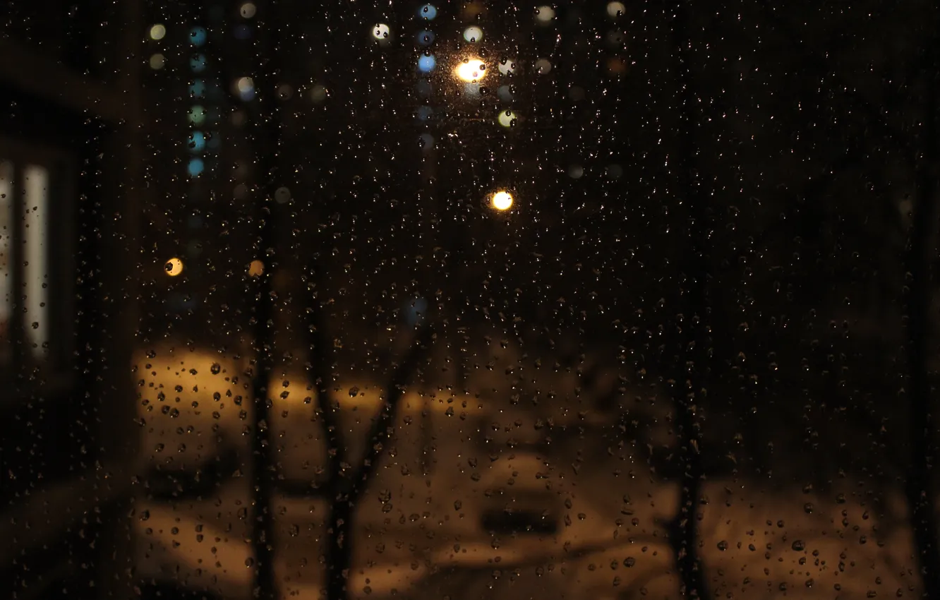 Фото обои капли, свет, снег, дождь, окно