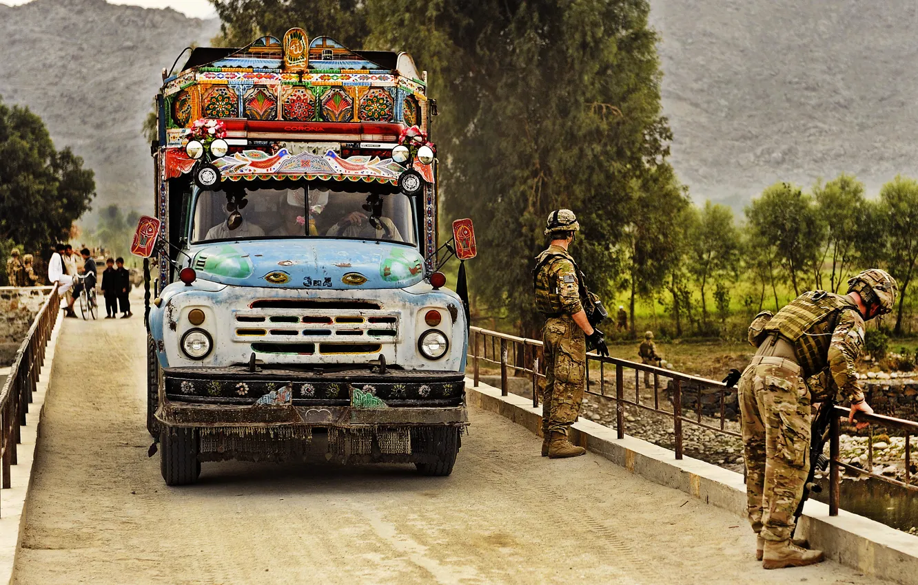 Фото обои Мост, Военные, Афганистан, Зил