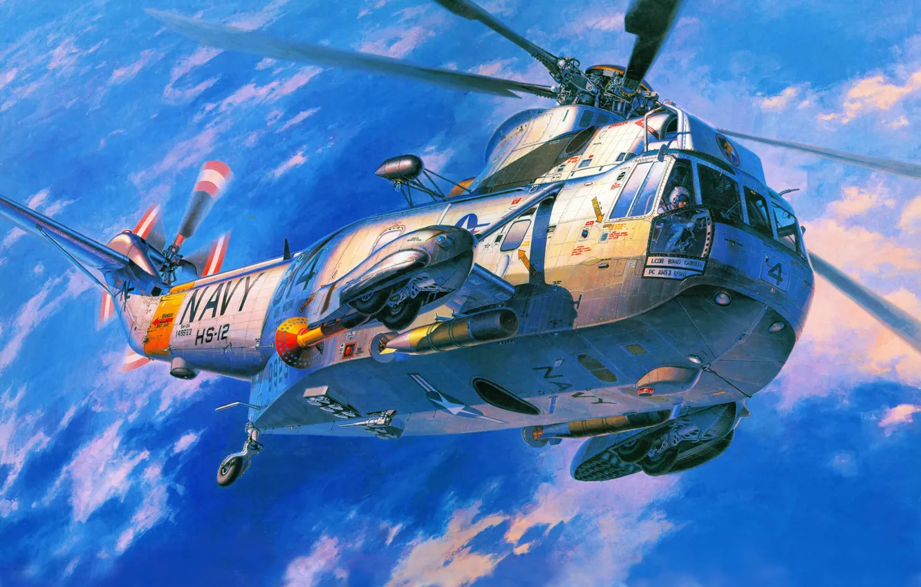 Фото обои арт, вертолет, Sikorsky, Сикорский, ВМС, Sea, транспортный, противолодочный
