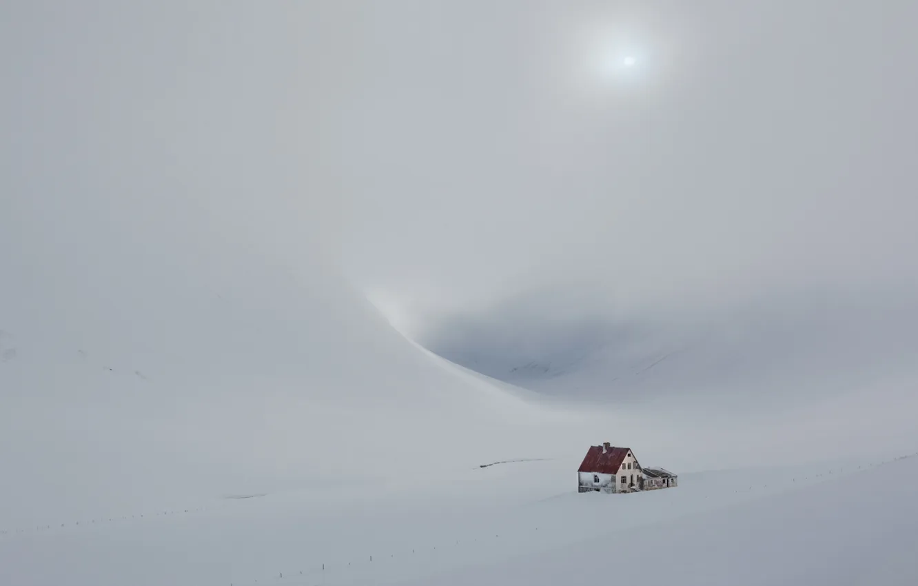 Фото обои снег, пейзаж, горы, дом