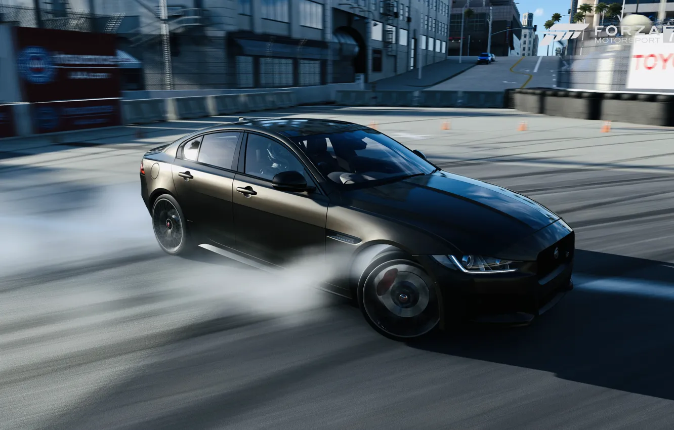Фото обои HDR, Jaguar, Drift, Smoke, Game, FM7, UHD, XE S