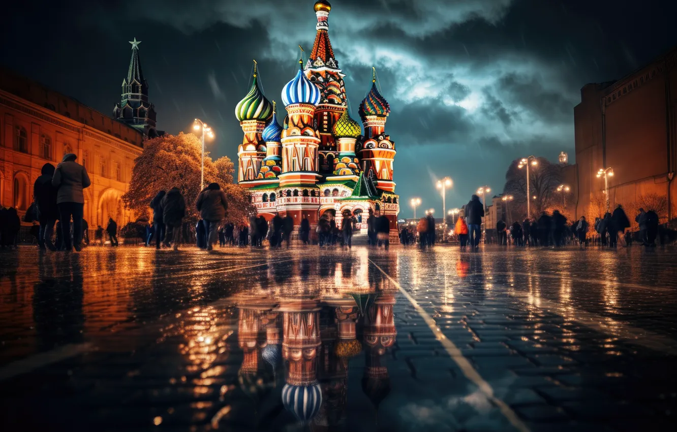 Фото обои небо, ночь, город, люди, вид, здания, Рождество, Москва