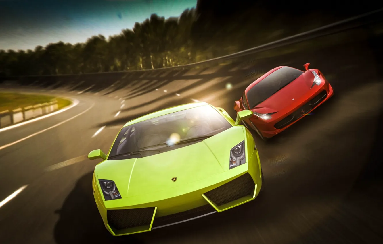 Фото обои Lamborghini, Ferrari, Red, Gallardo, Cars, 458, Green, Speed