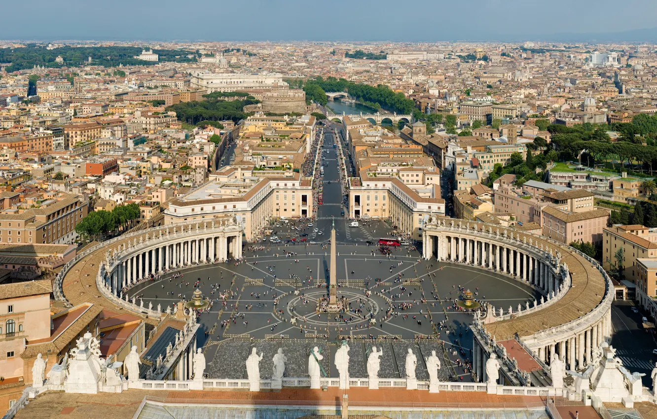 Фото обои река, площадь, мосты, обелиск, святого петра, колоннада, Ватикан