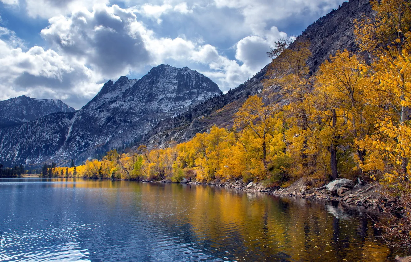 Фото обои осень, пейзаж, горы, озеро