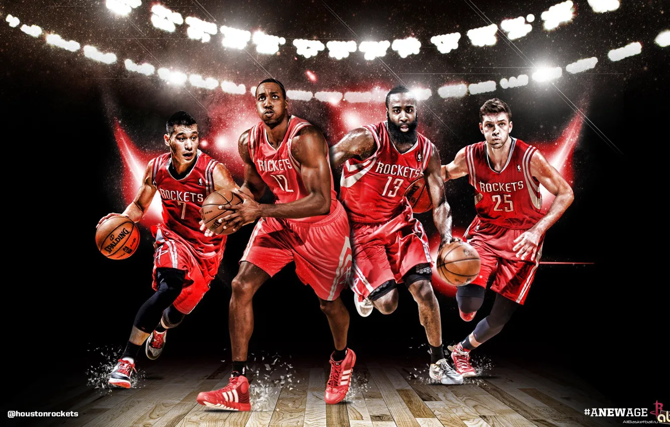 Фото обои Баскетбол, NBA, Team, Houston Rockets, Jeremy Lin, James "Beard" Harden, Chandler Parsons, Dwight "Superman" Howard