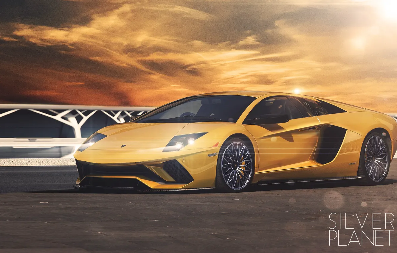Фото обои Авто, Желтый, Lamborghini, Машина, Car, Автомобиль, Art, Золото