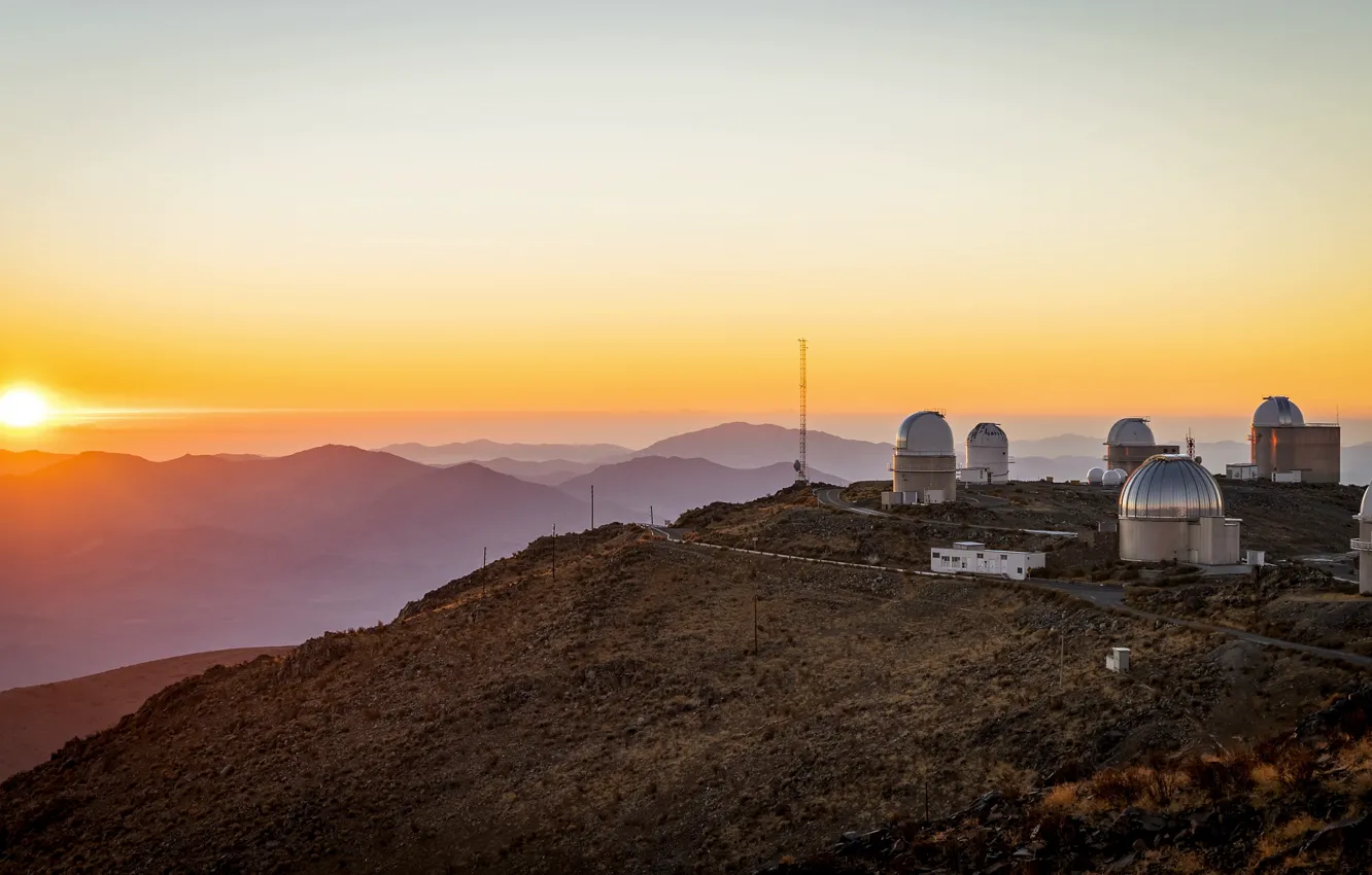 Фото обои Sunset, Sunrise, Morning, Observatory, Chili, Atacama Desert, La Silla, La Silla Observatory