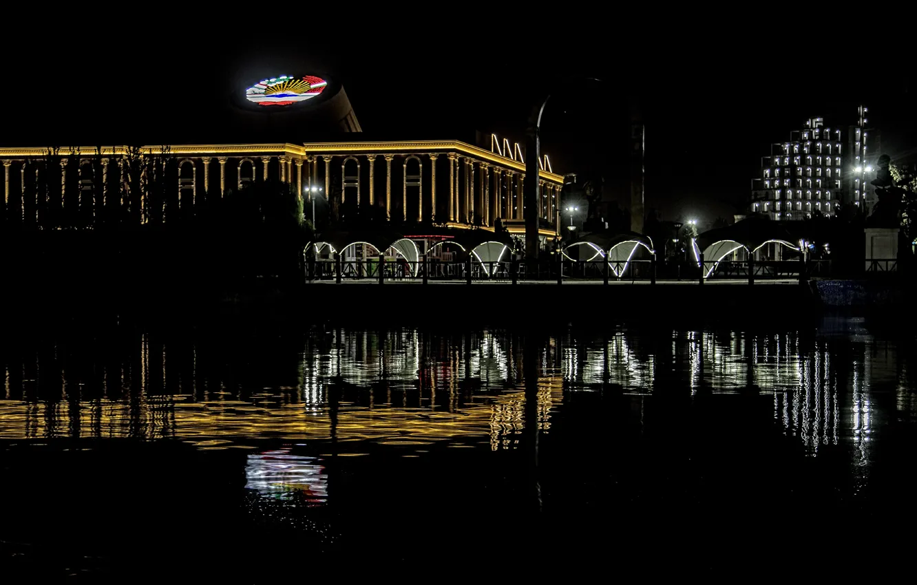 Фото обои lights, night, park, pond, Tajikistan, Dushanbe, Kide FotoArt