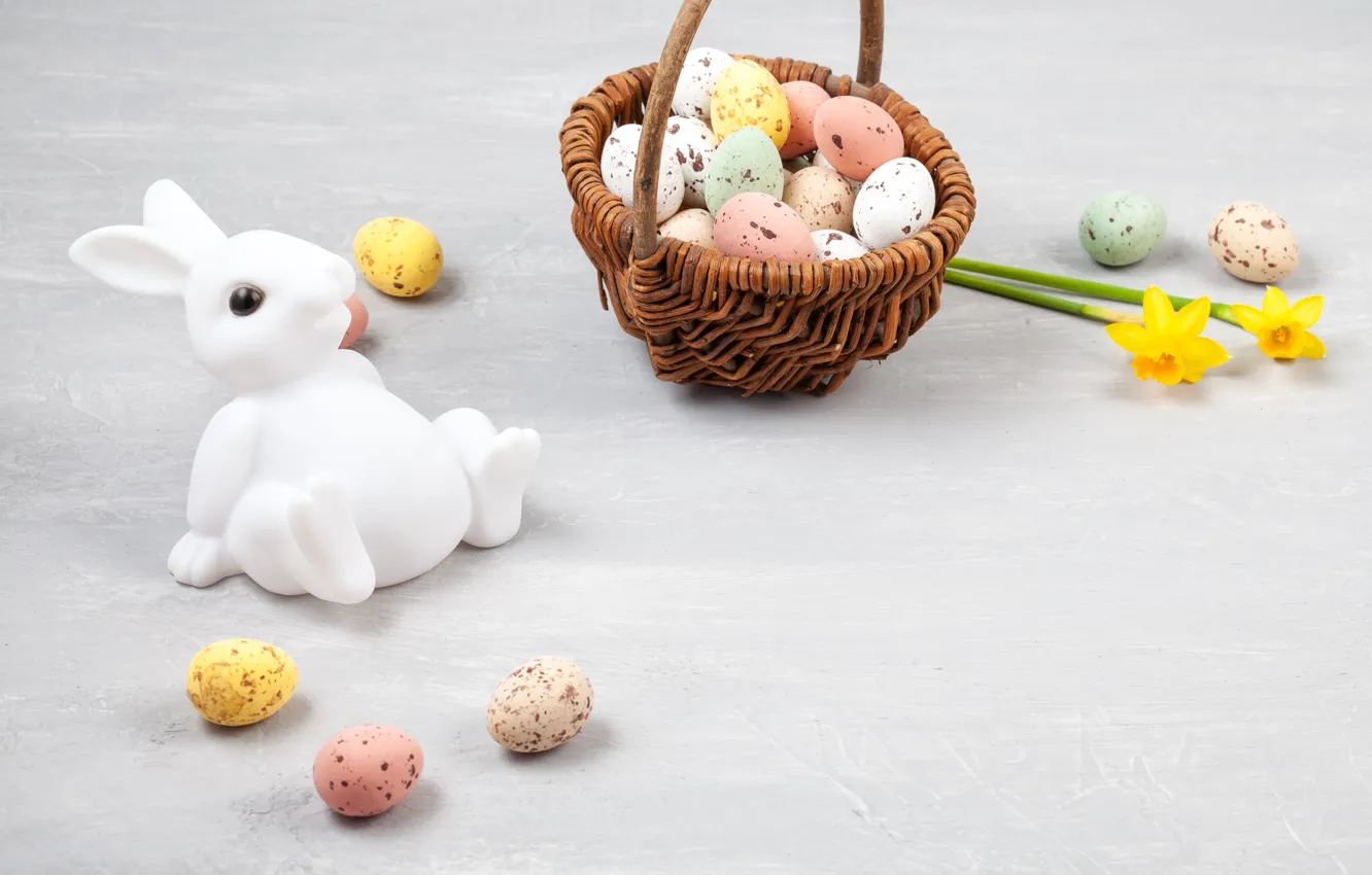Фото обои праздник, яйца, кролик, пасха