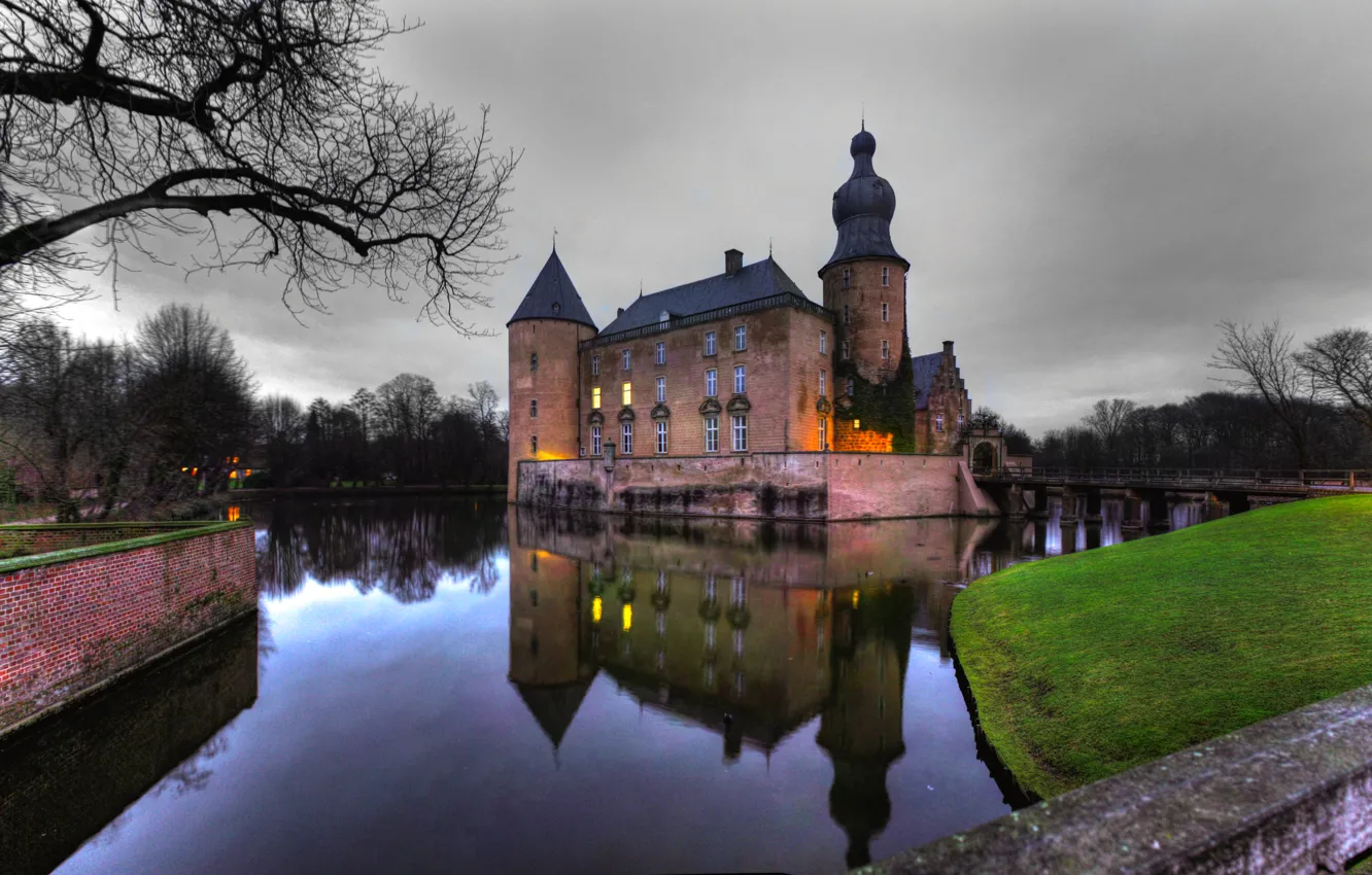 Фото обои пруд, замок, германия, хата