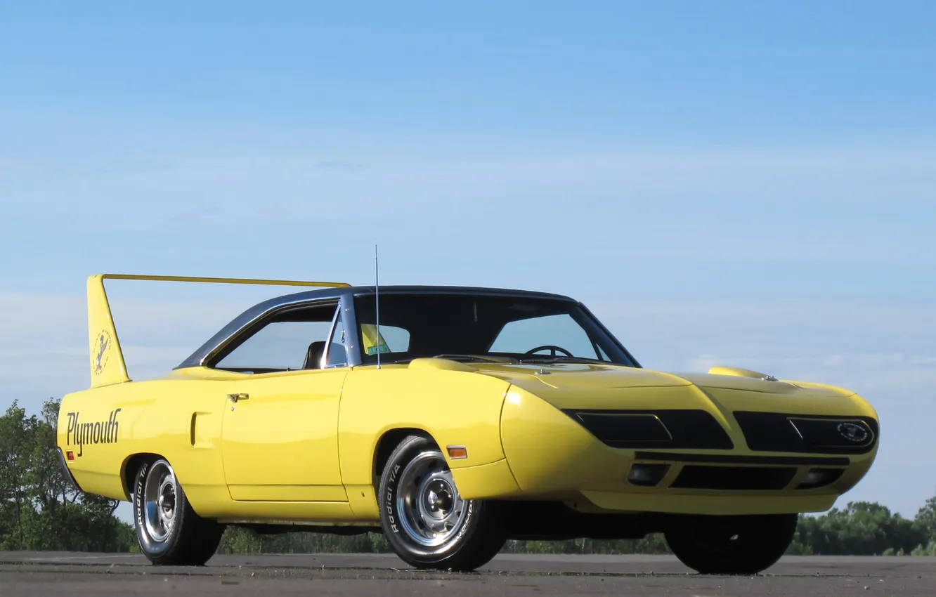 Фото обои желтый, автомобиль, мускул кар, Plymouth, плимут, Superbird, Road Runner