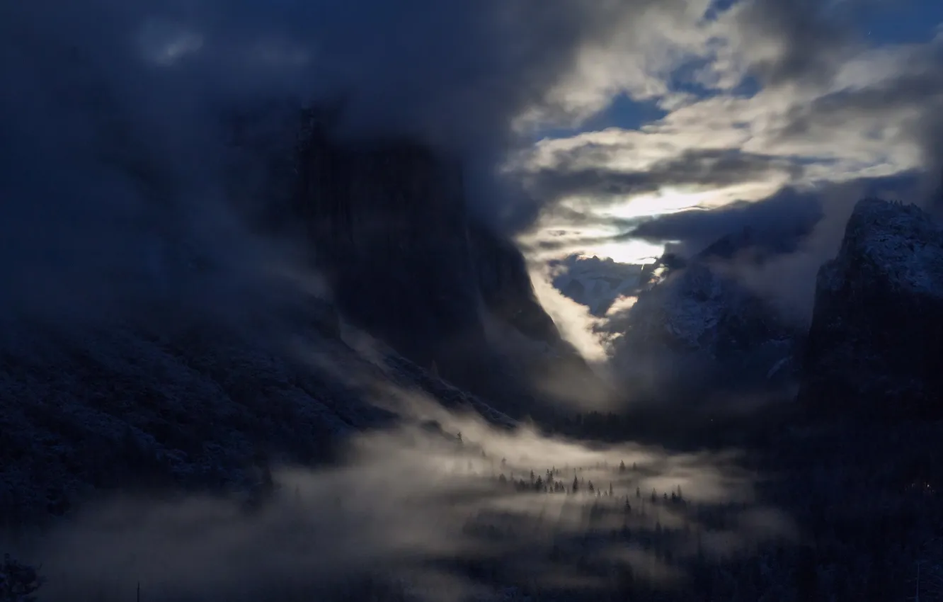 Фото обои Mist, Yosemite National Park, El Capitan, Hidden Village
