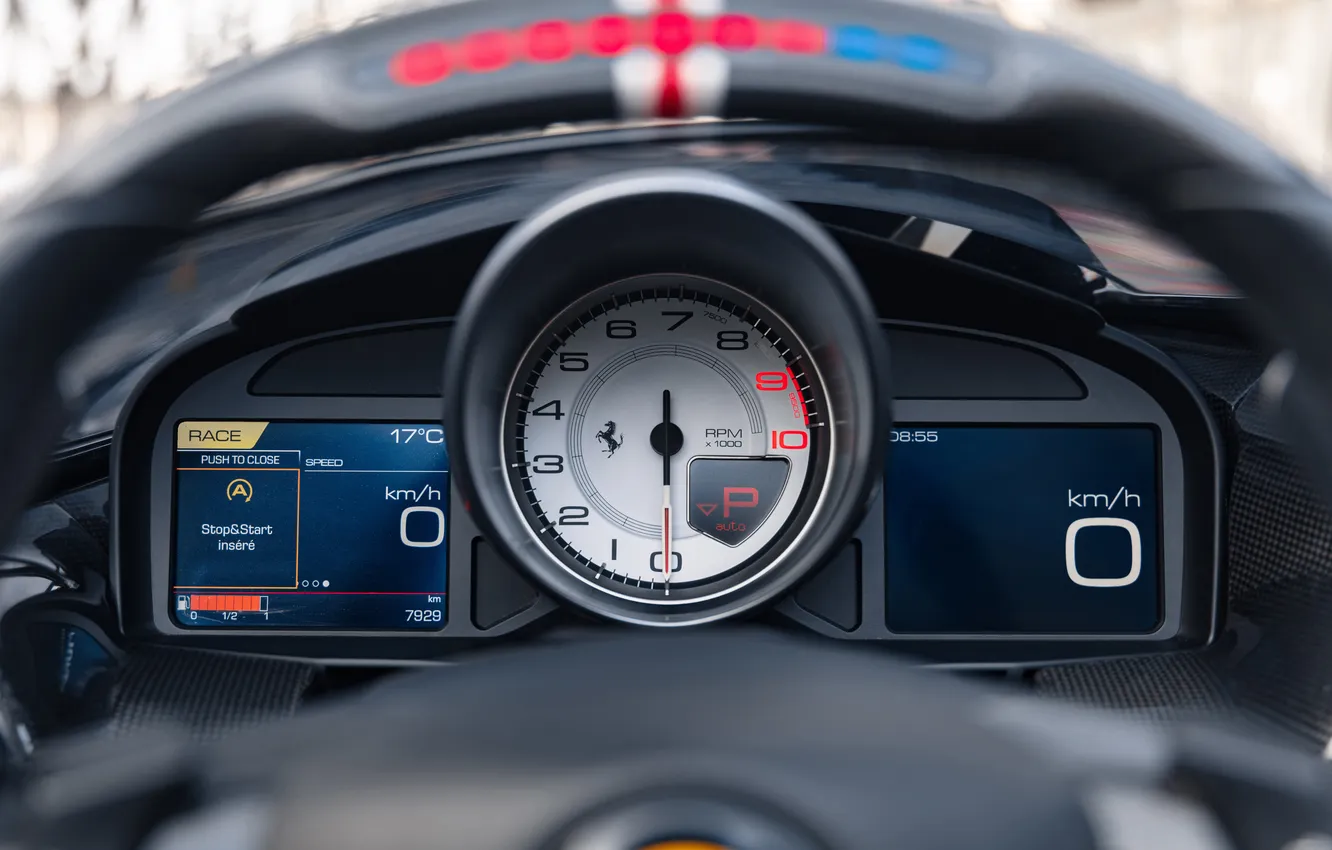 Фото обои приборы, тахометр, Феррари, Ferrari, суперкар, supercar, единственный экземпляр, 2020