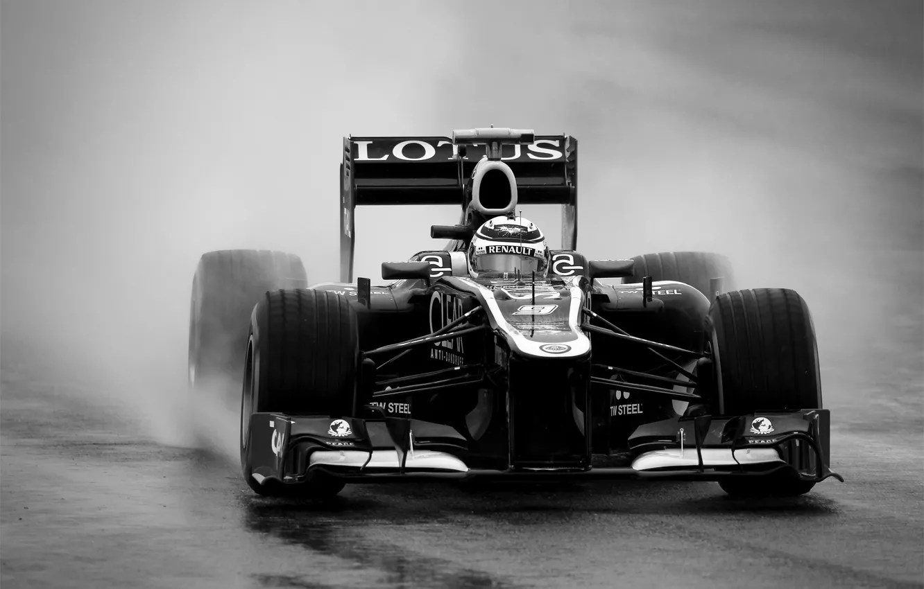 Фото обои ч/б, формула 1, 2012, лотус, formula 1, райкконен, lotus, kimi raikkonen