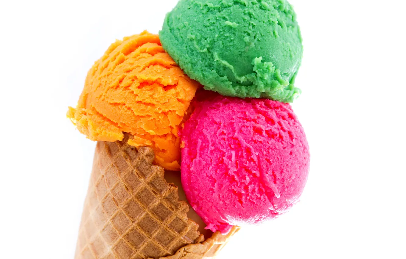 Фото обои холод, цвет, шарик, мороженое, рожок, вафли