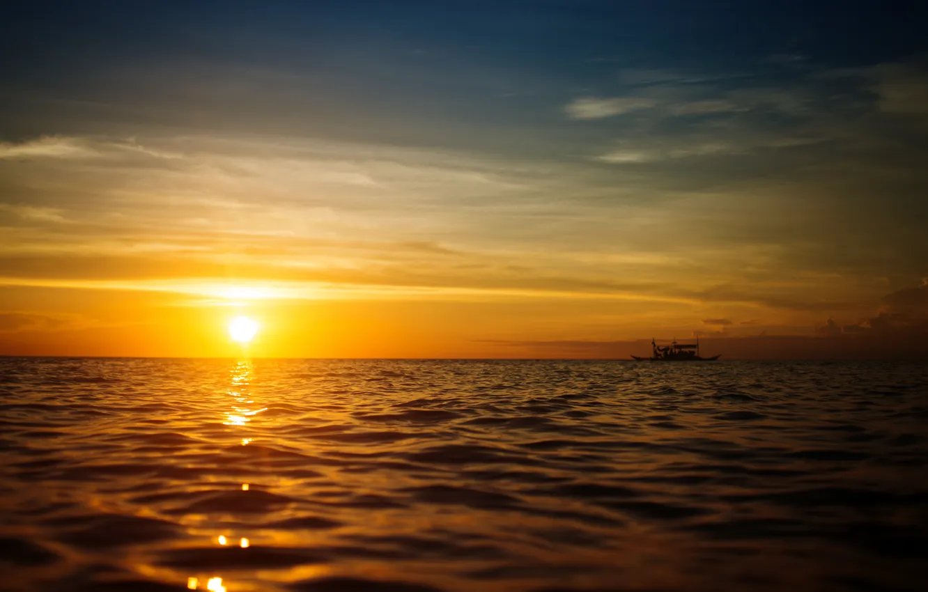 Фото обои море, небо, пейзаж, закат, природа, лодки, sky, sea