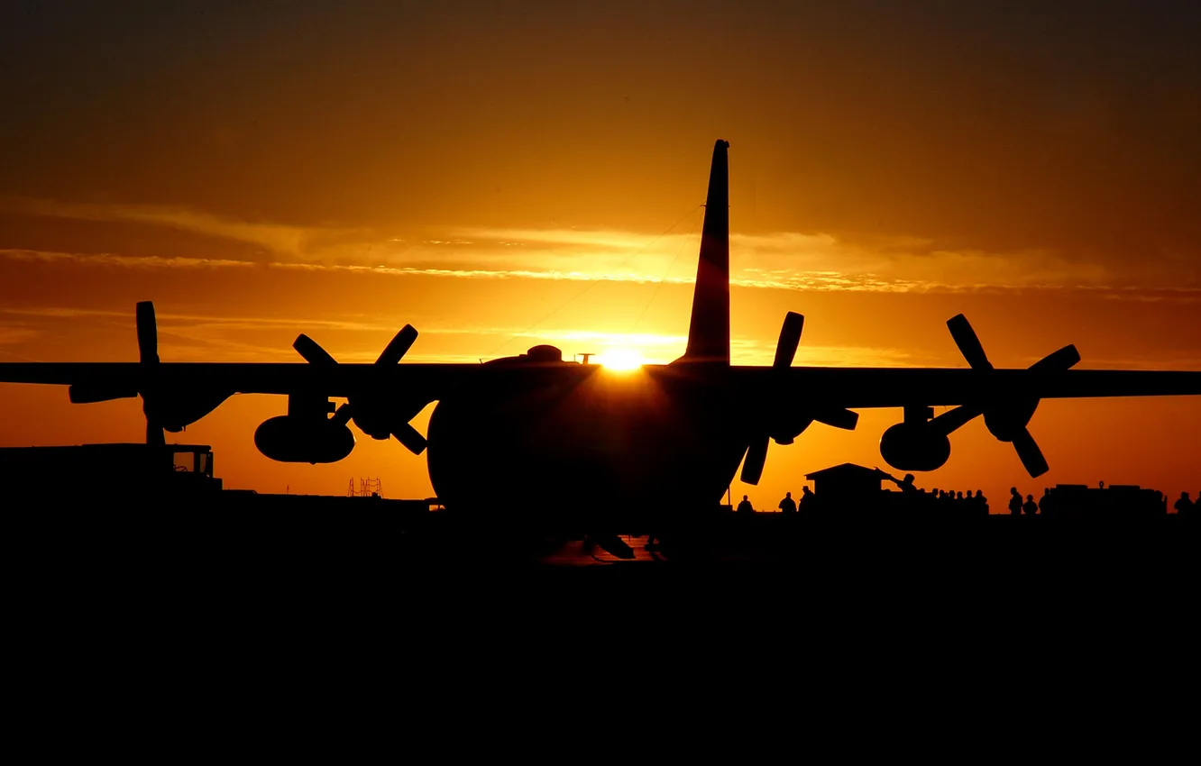 Фото обои aircraft, sunset, silhouette