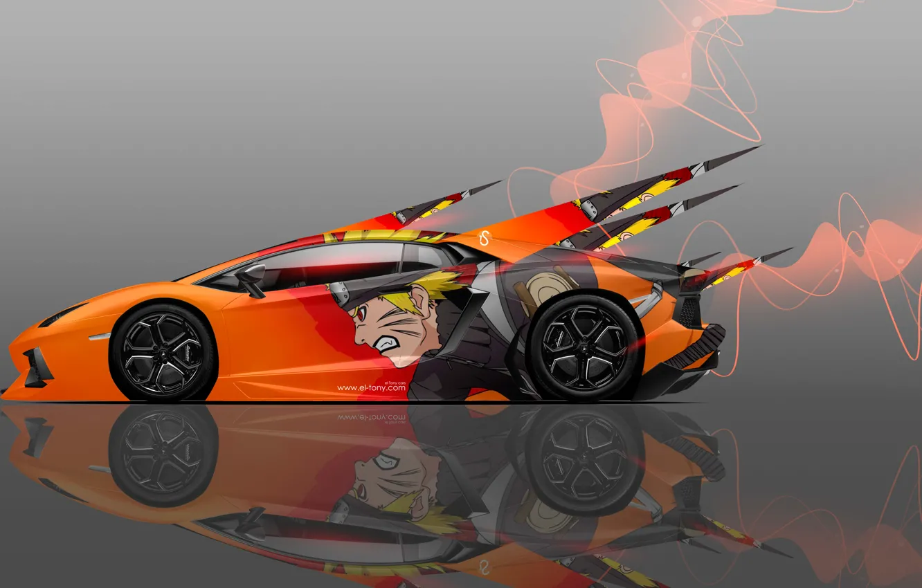 Фото обои Авто, Lamborghini, Машина, Оранжевая, Стиль, Обои, Orange, Аниме