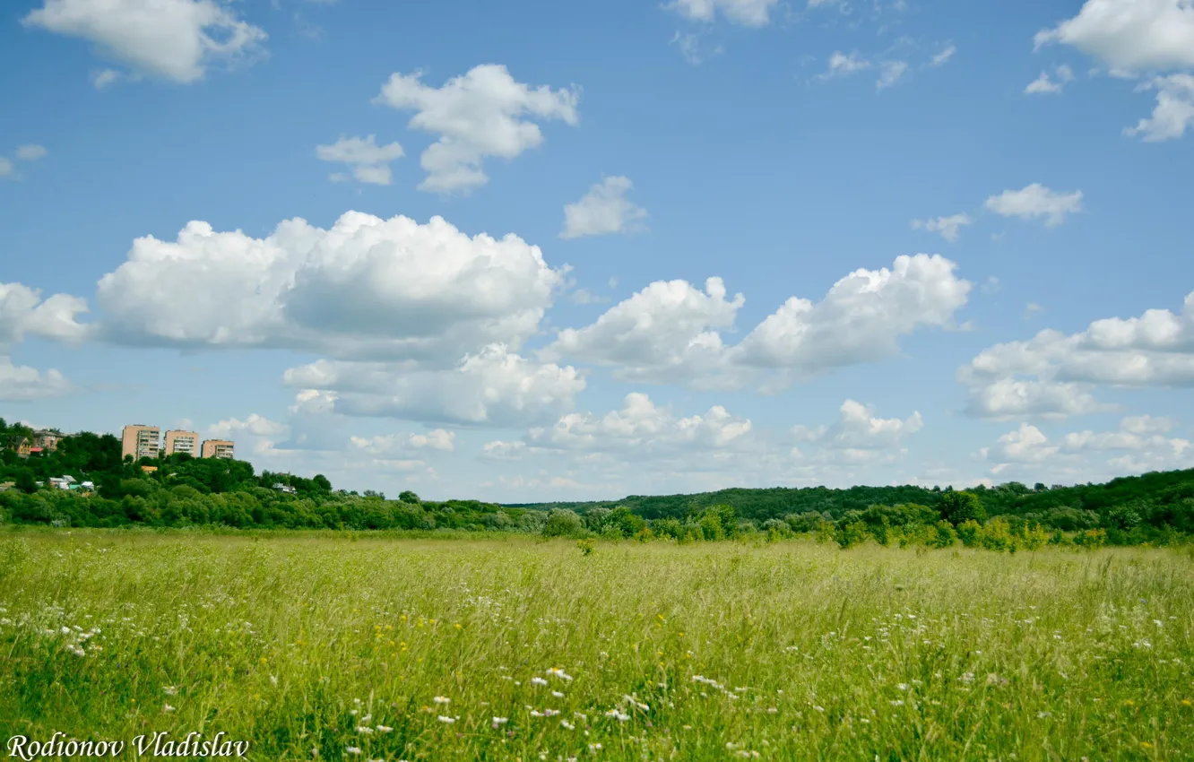 Фото обои трава, облака, деревья, дома, Калуга, Kaluga, Владислав Родионов, Vladislav Rodionov