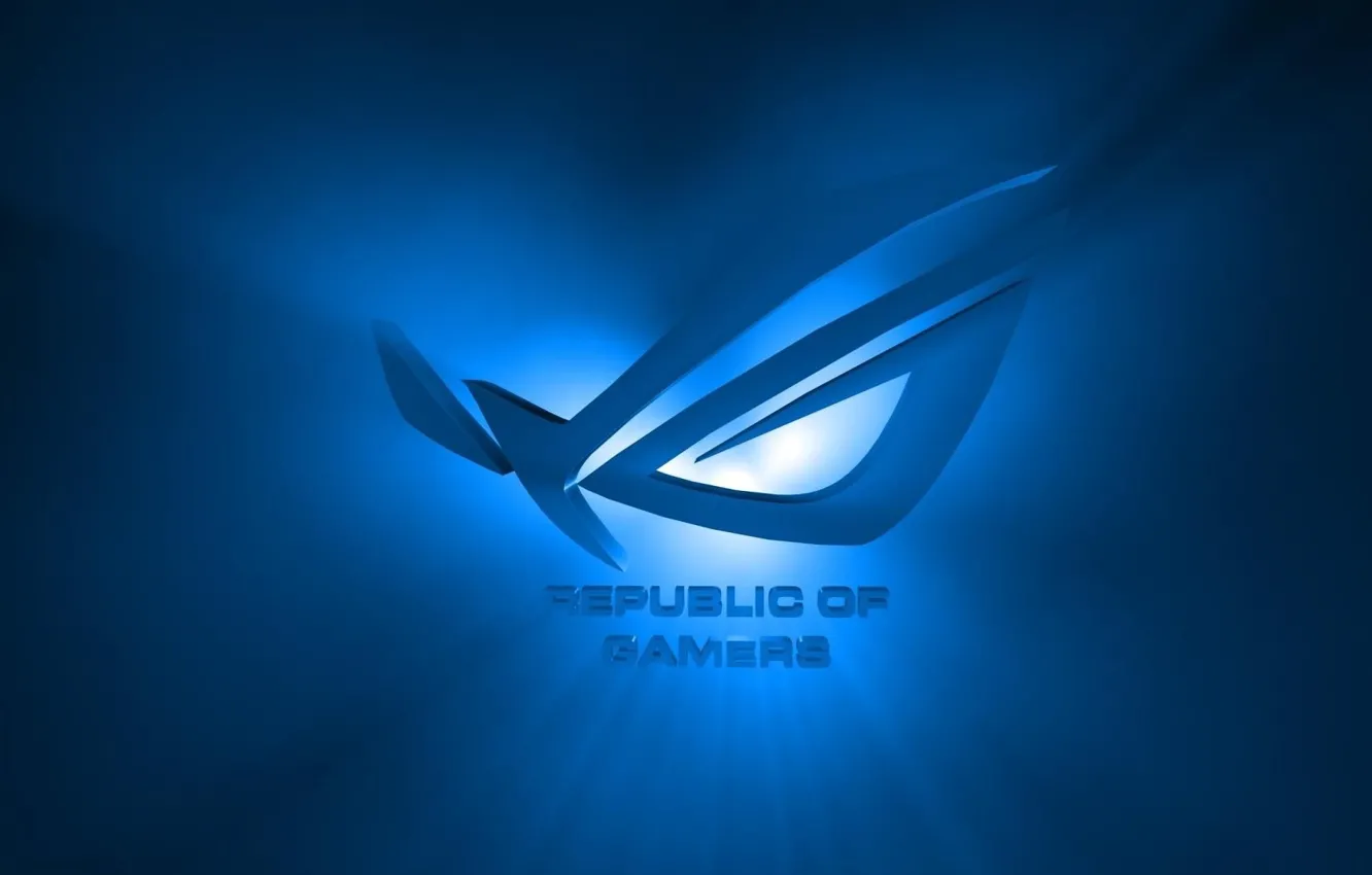 Обои вспышка, логотип, лучи света, ASUS, голубой фон, Republic Of ...