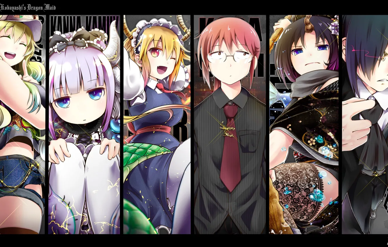 Фото обои Kobayashi, Kamui, Elma, Kobayashi-san Chi no Maid Dragon, Kanna, Дракон-Горничная Кобаяши, Tohru, Quetzalcoatl