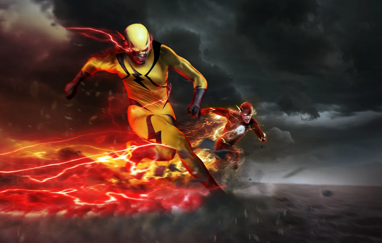 Фото обои скорость, погоня, сериал, art, dc comics, Flash, Barry Allen, Reverse-Flash