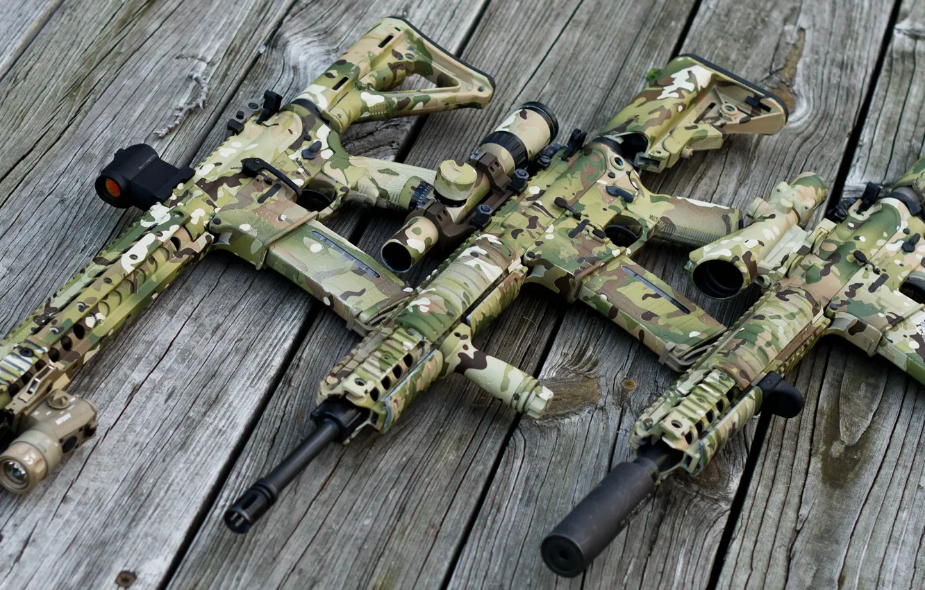 Фото обои wood, scope, AR 15, Assault rifle, multicam