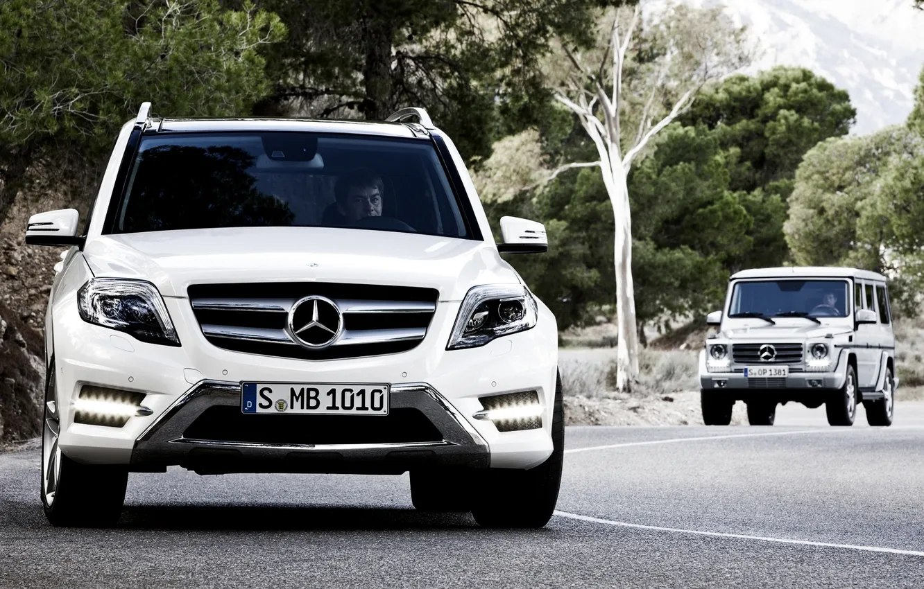 Фото обои дорога, белый, Mercedes-Benz, джип, внедорожник, мерседес, GLK, and