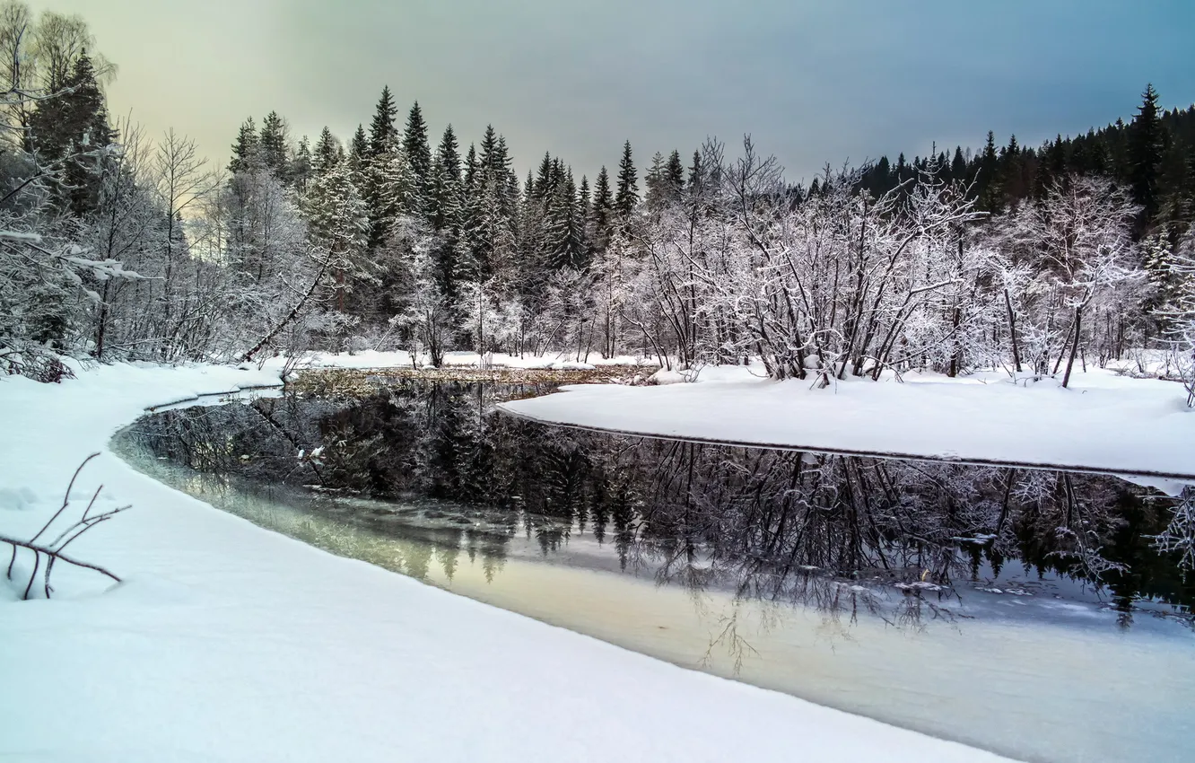 Фото обои зима, пейзаж, река