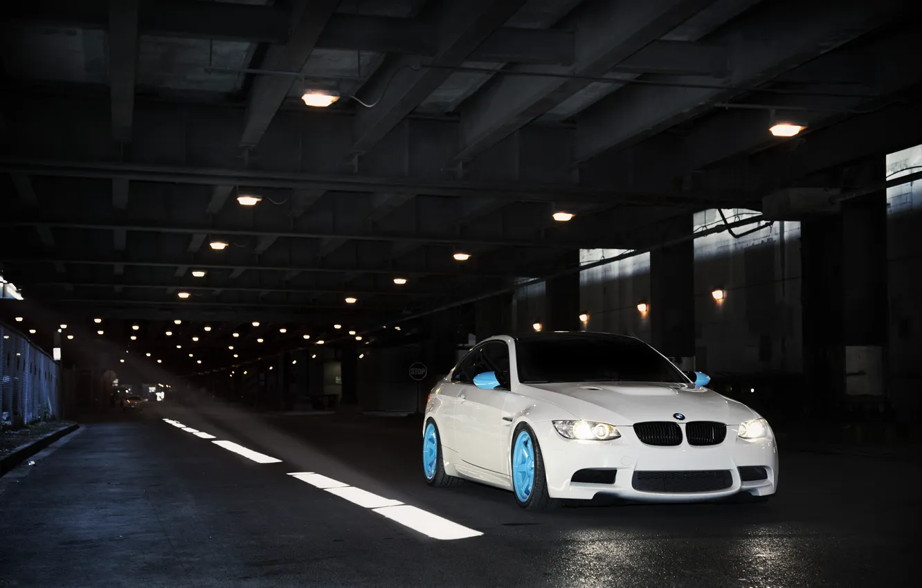 Фото обои белый, бмв, BMW, тоннель, white, E92, IND