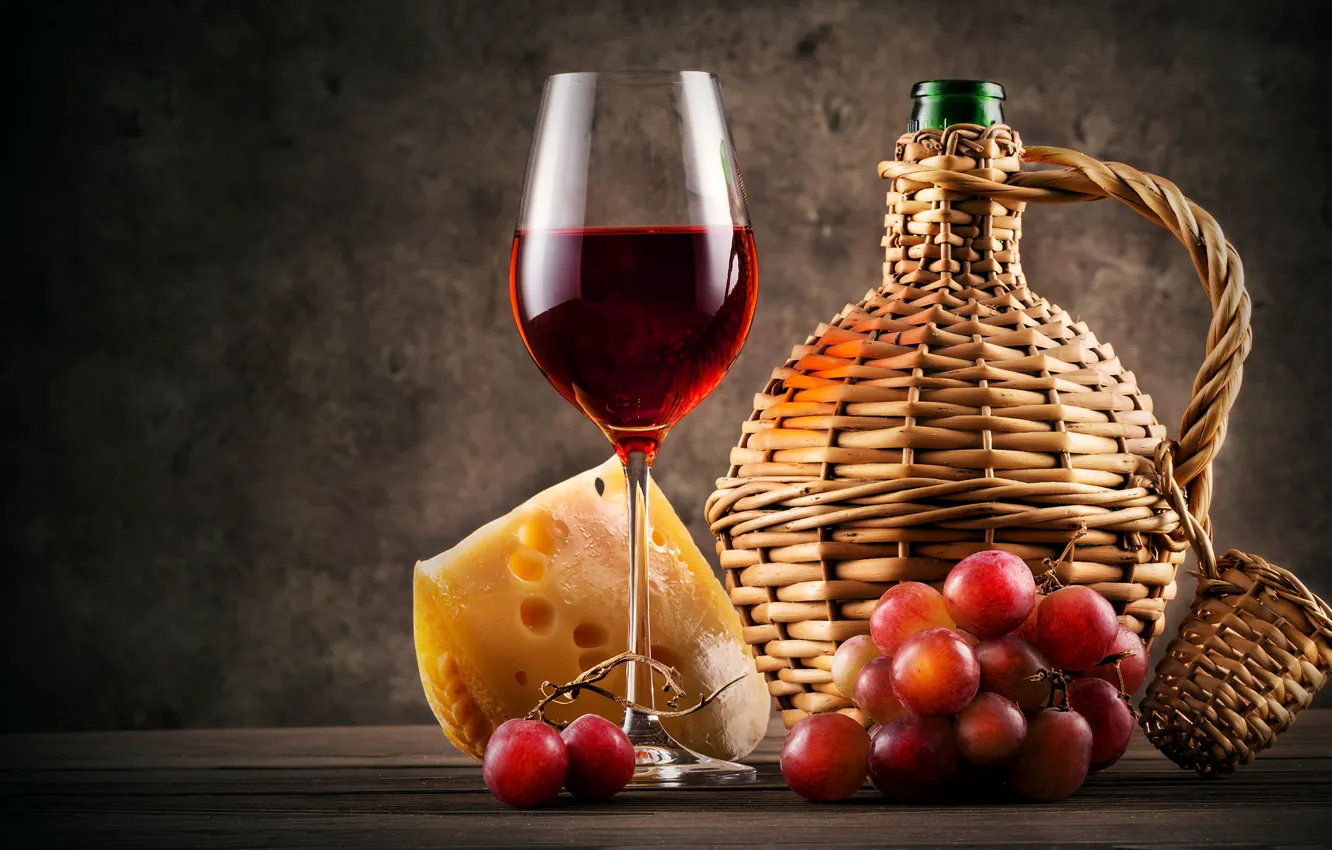 Фото обои бокал, сыр, виноград, натюрморт, красное вино, бутыль