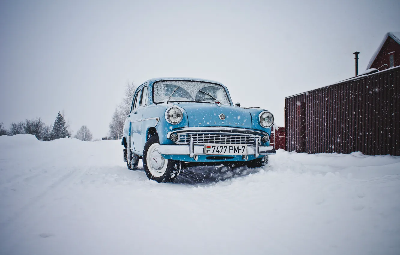 Фото обои машина, снег, Москвич 407