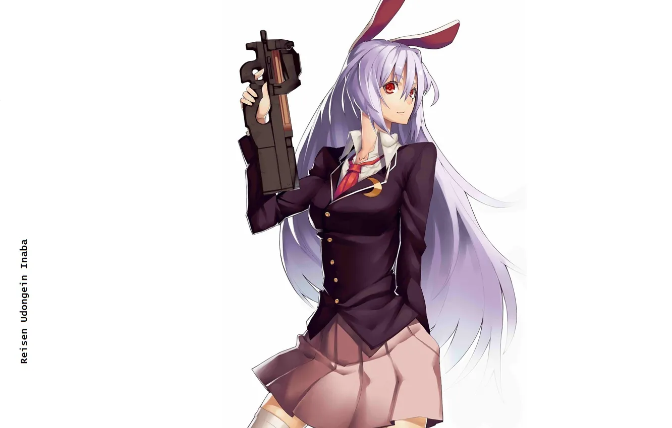 Фото обои автомат, школьница, красные глаза, art, крутая, touhou projeck, Проект Восток, Reisen Udongein Inaba