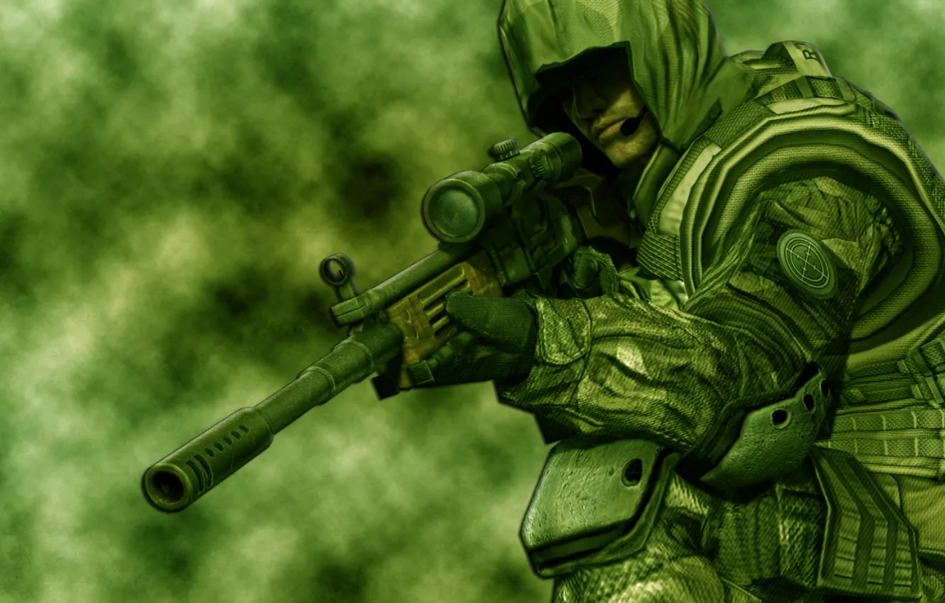 Фото обои зеленый, оружие, солдат, снайпер, прицел