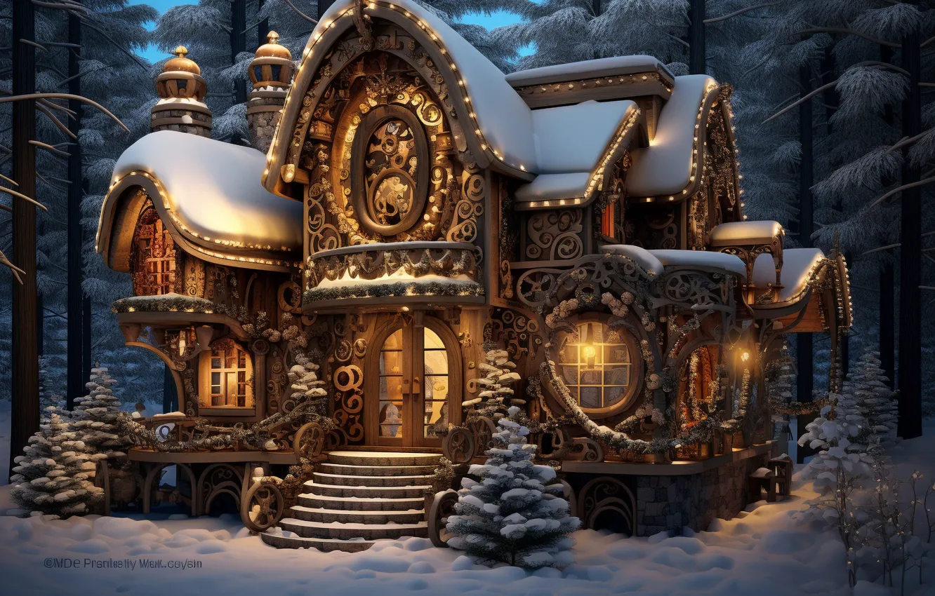 Фото обои зима, снег, украшения, ночь, lights, елка, Новый Год, Рождество