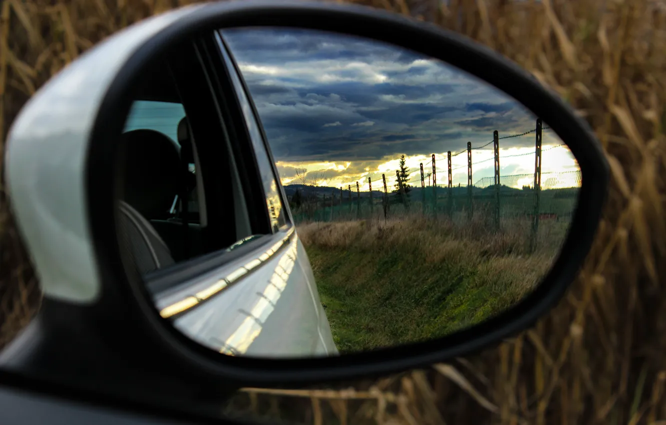 Фото обои авто, пейзаж, отражение, зеркало