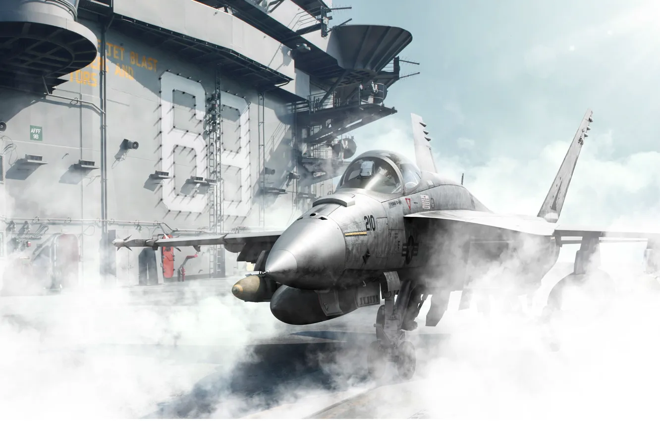 Фото обои самолет, дым, корабль, истребитель, палуба, бомбардировщик, штурмовик, американский