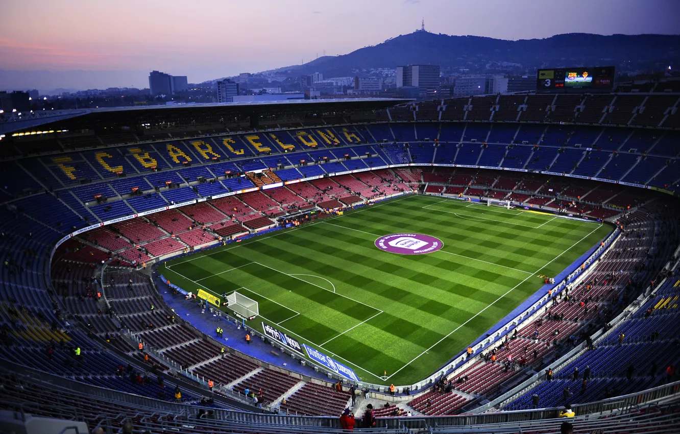 Фото обои Вечер, Поле, Футбол, Барселона, Стадион, Camp Nou, Камп Ноу