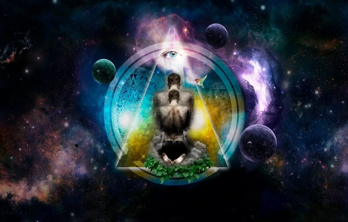Фото обои космос, человек, медитация, meditation