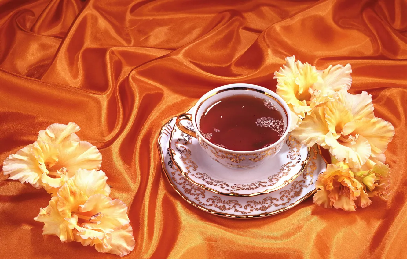Фото обои цветы, оранжевый, чай, шелк, атлас