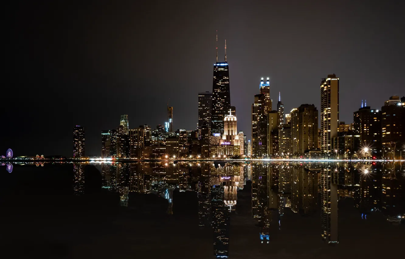 Фото обои ночь, город, Chicago