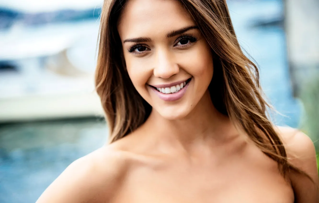 Фото обои девушка, лицо, улыбка, Jessica Alba, актриса, Джессика Альба, шатенка
