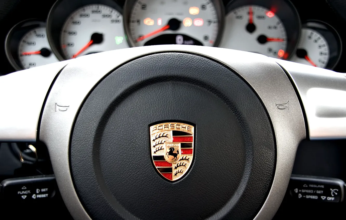 Фото обои Porsche, vehicle, console, steering wheel