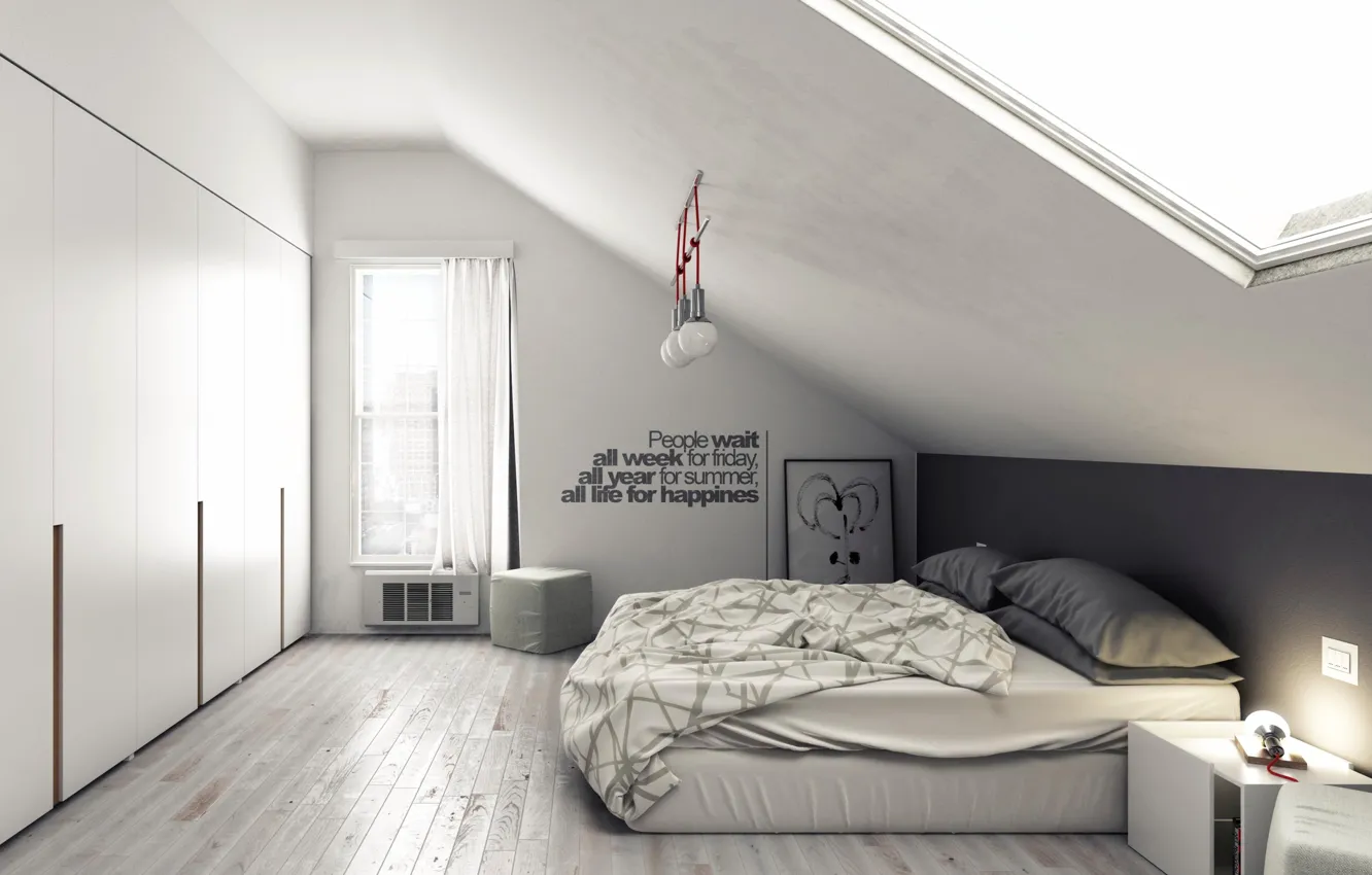 Фото обои design, interior, mansarda, attic bedroom